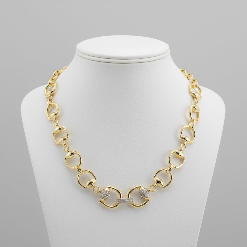 14K GOLD PLATED CUBIC ZIRCONIA LINK NECKLACE