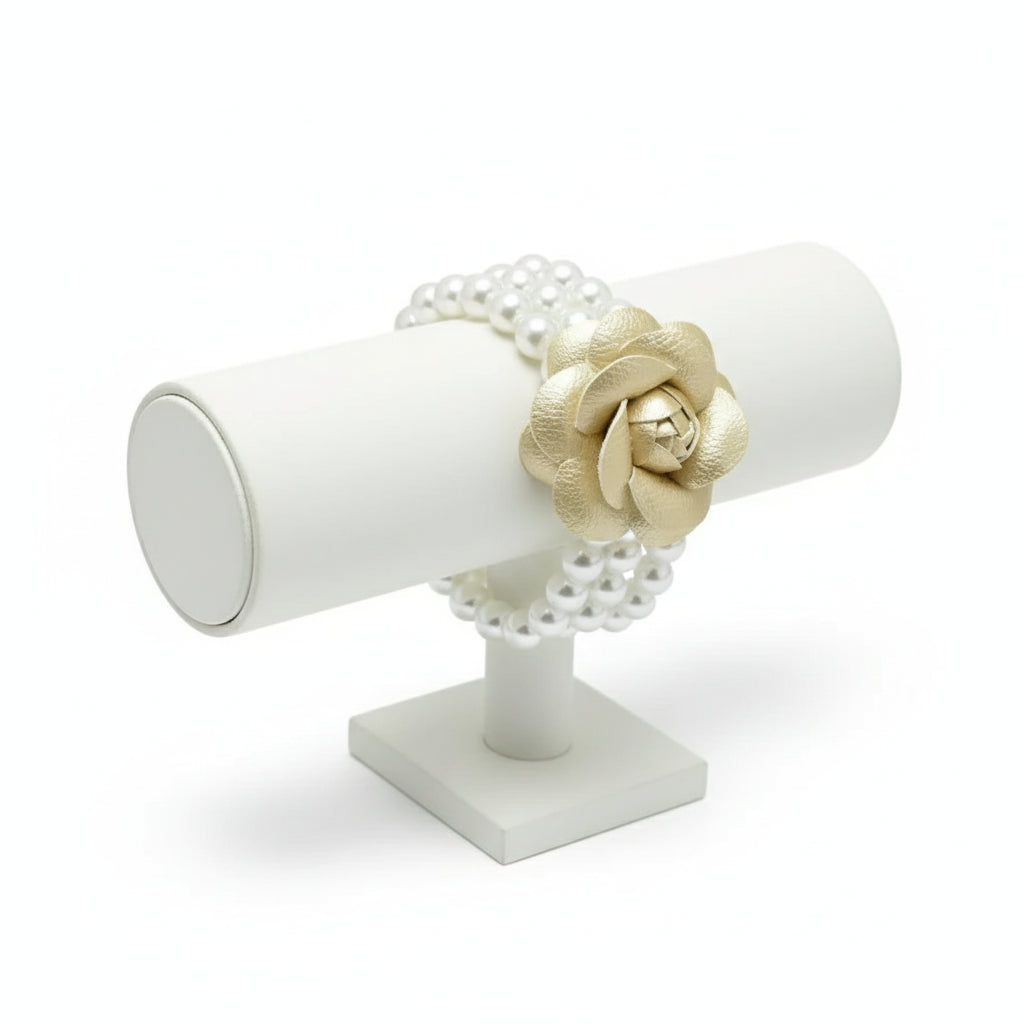 FLOWER WITH PEARL STRETCH BRACELET, GOLD