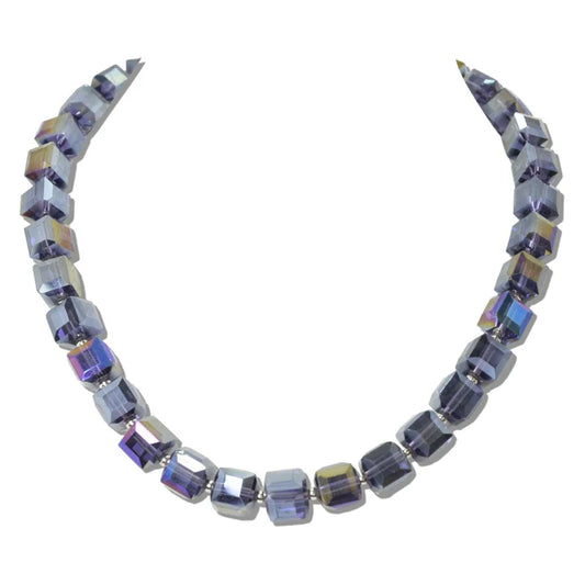 Pave Ball Accent Square Glass Beaded Necklace, Violet