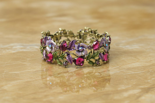 Enamel Floral Bracelet, Gold/Purple