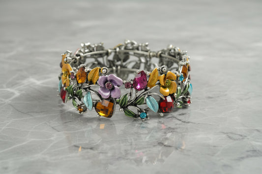 Enamel Floral Bracelet, Silver/Multi