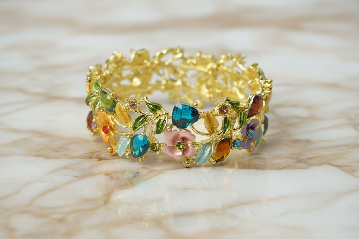 Enamel Floral Bracelet, Gold/Multi
