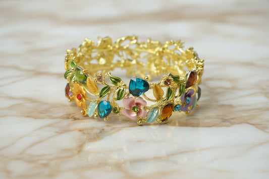 Enamel Floral Bracelet, Gold/Multi