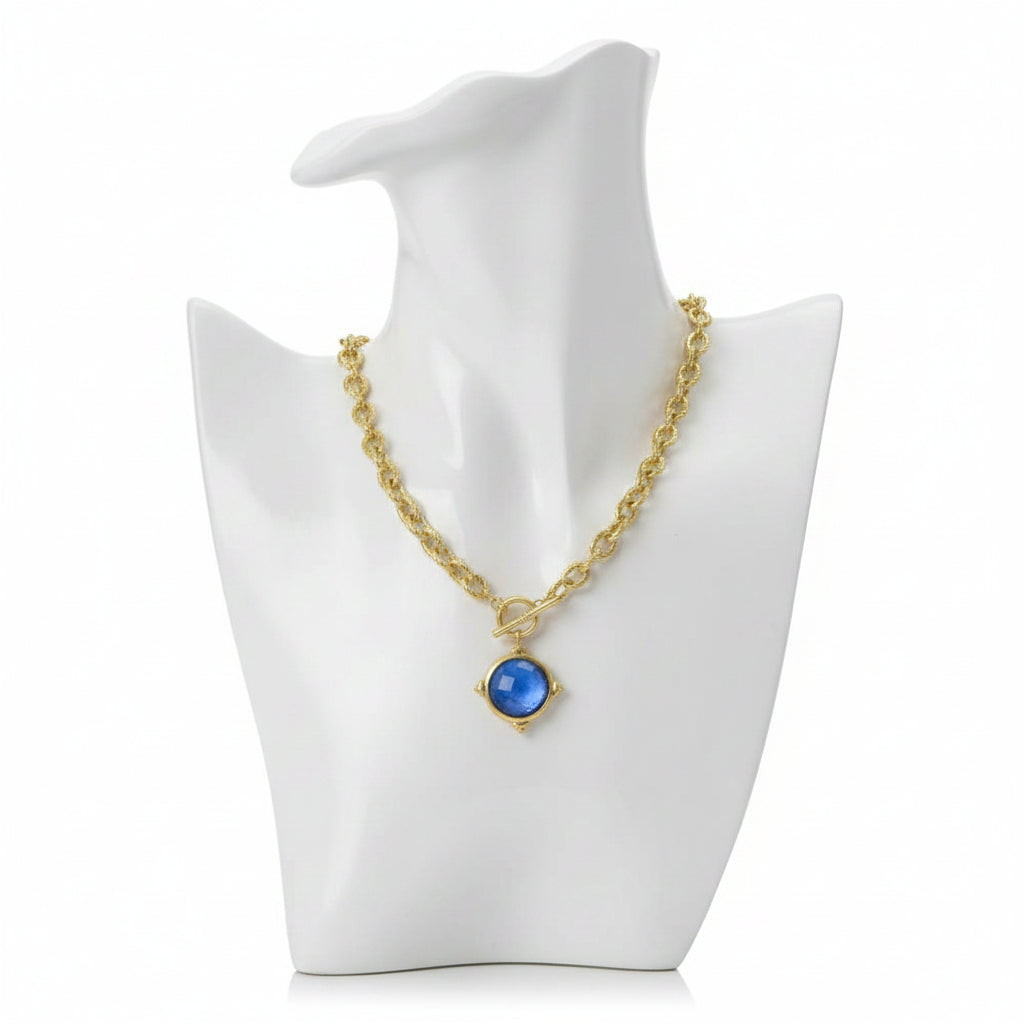 Circular Medallion Pendant Necklace, Blue