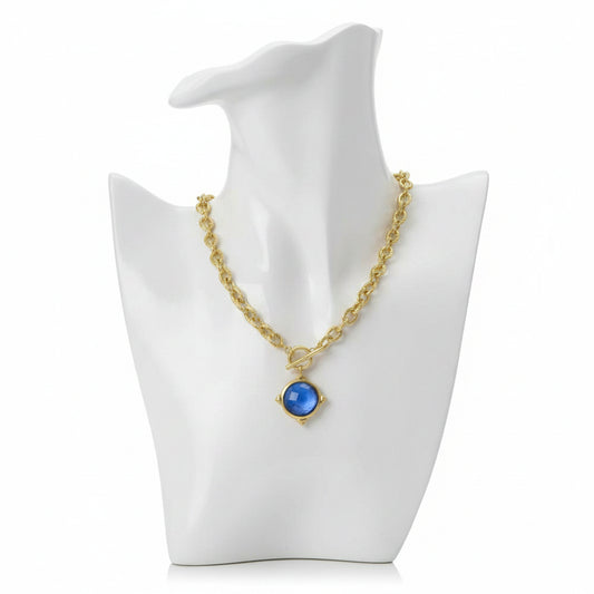Circular Medallion Pendant Necklace, Blue