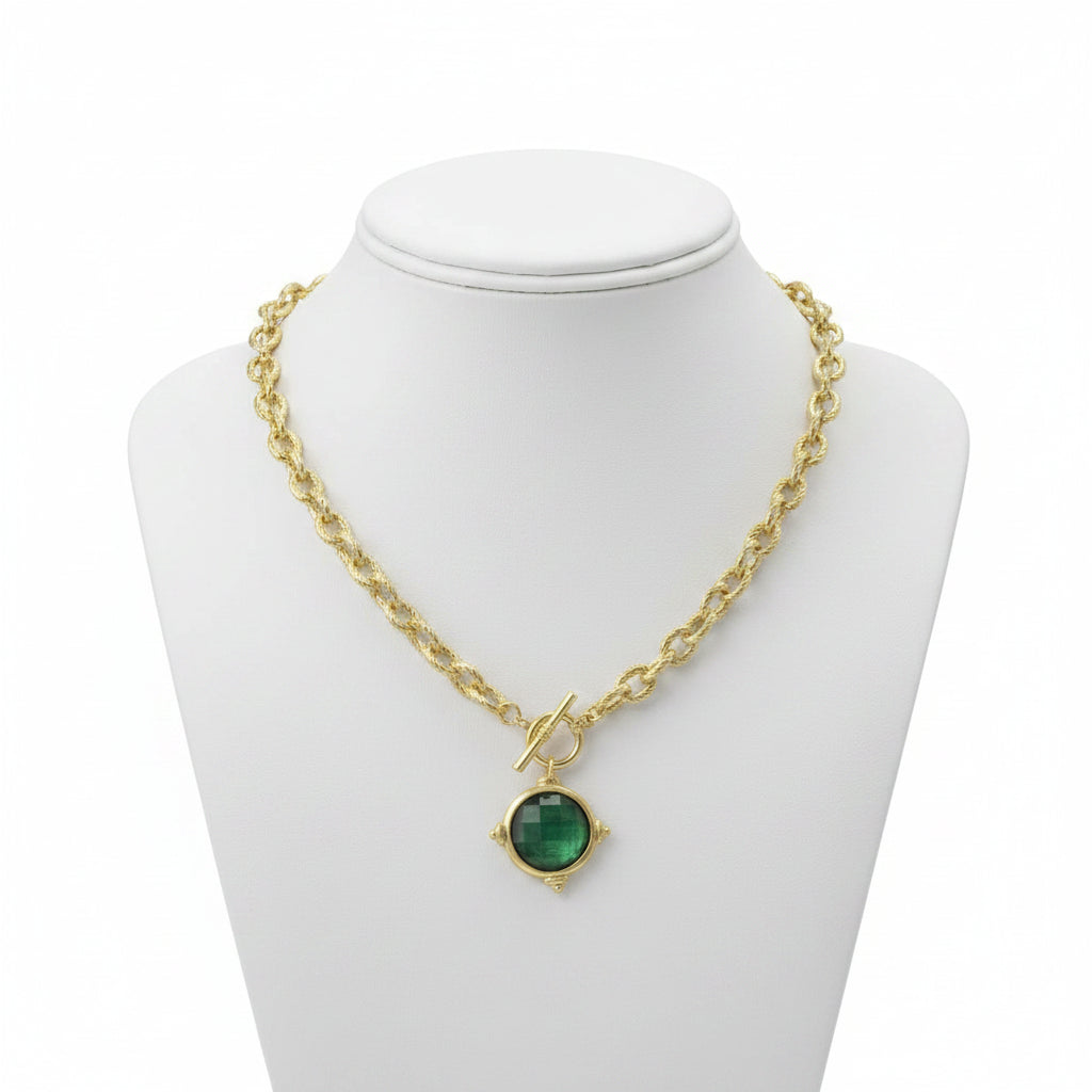 Circular Medallion Pendant Necklace, Emerald