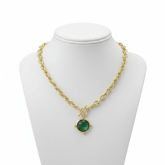 Circular Medallion Pendant Necklace, Emerald