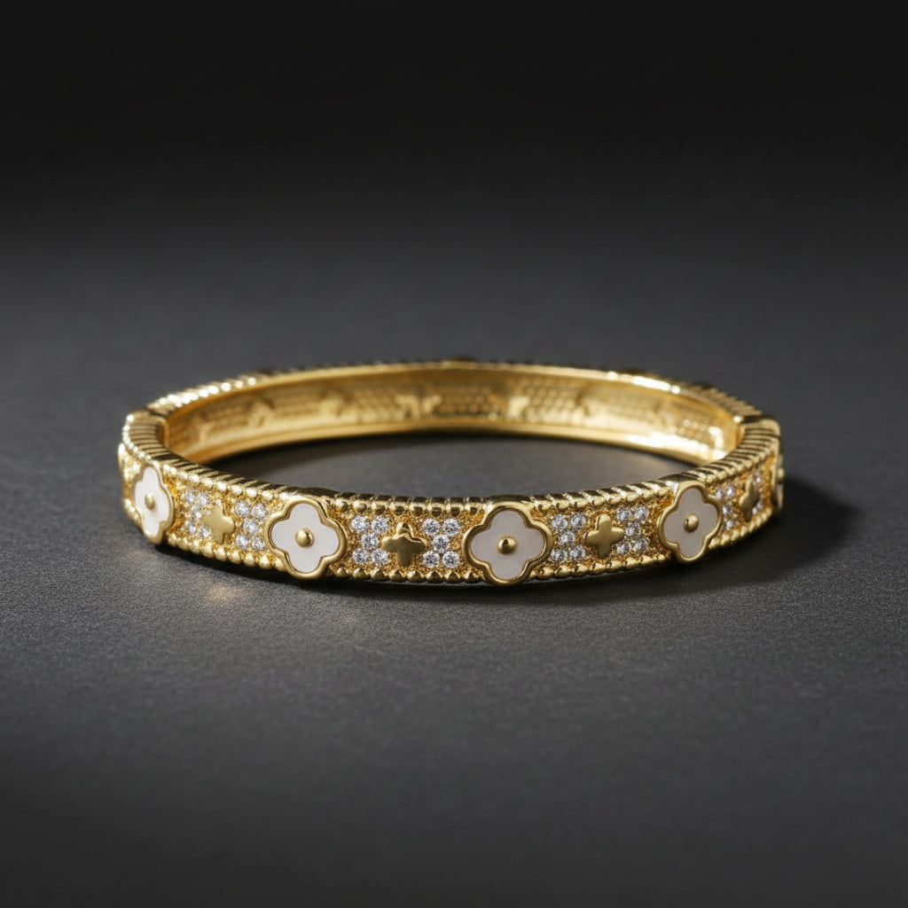 14K Gold Plated MOP Clover Bracelet Bangle