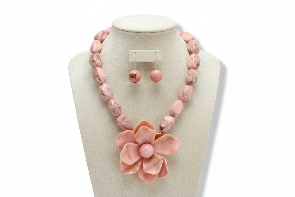Statement Floral Necklace Set, Pink