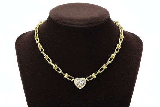CZ Stone Heart Pendant Necklace, Gold