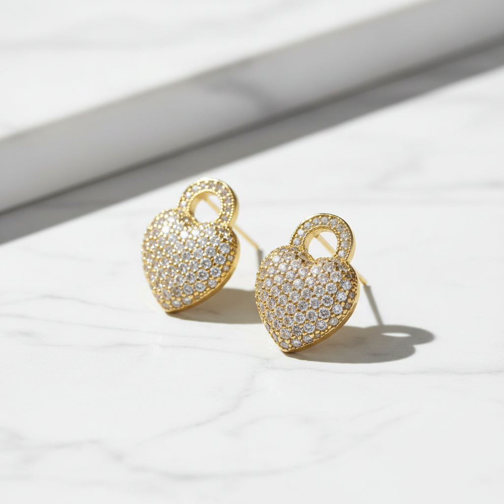 Cubic Zirconia Heart Stud Earrings