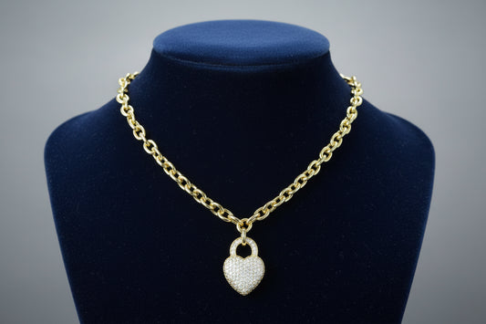 CZ Stones Heart Pendant Necklace, Gold