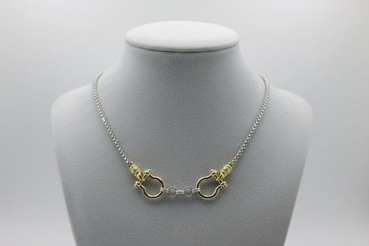 Double Horshoe Motif Necklace, 14K Gold Plated