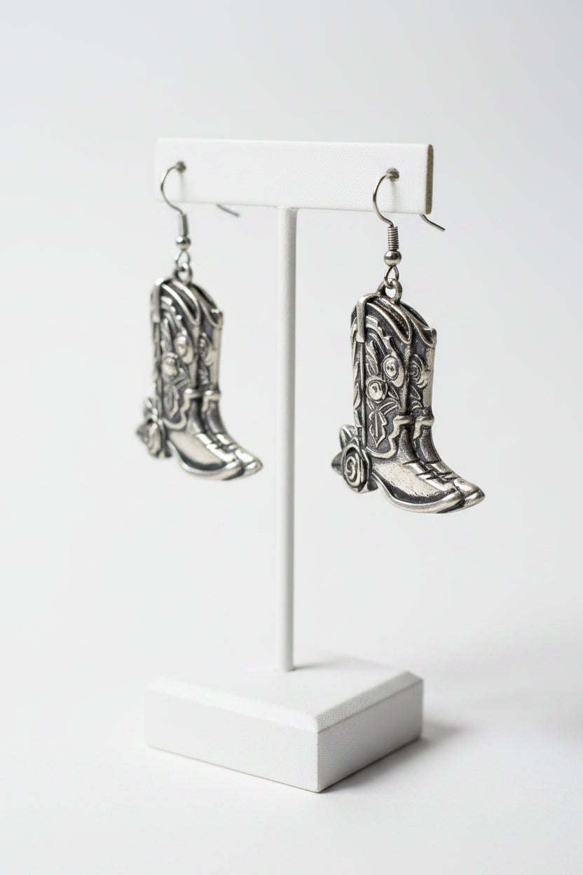 Boot Earrings Antique Silver