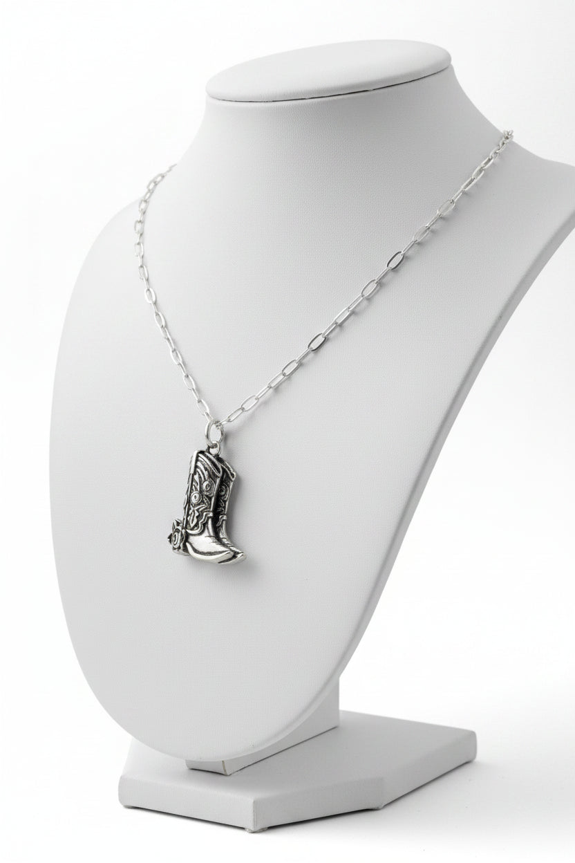 Boots Pendant Necklace Antique Silver