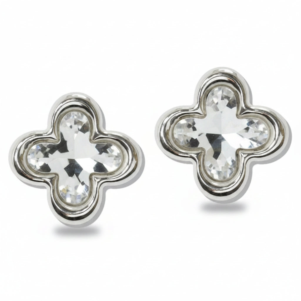 Silver Leopard Clover Stud Earrings