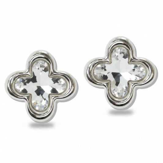 Silver Leopard Clover Stud Earrings