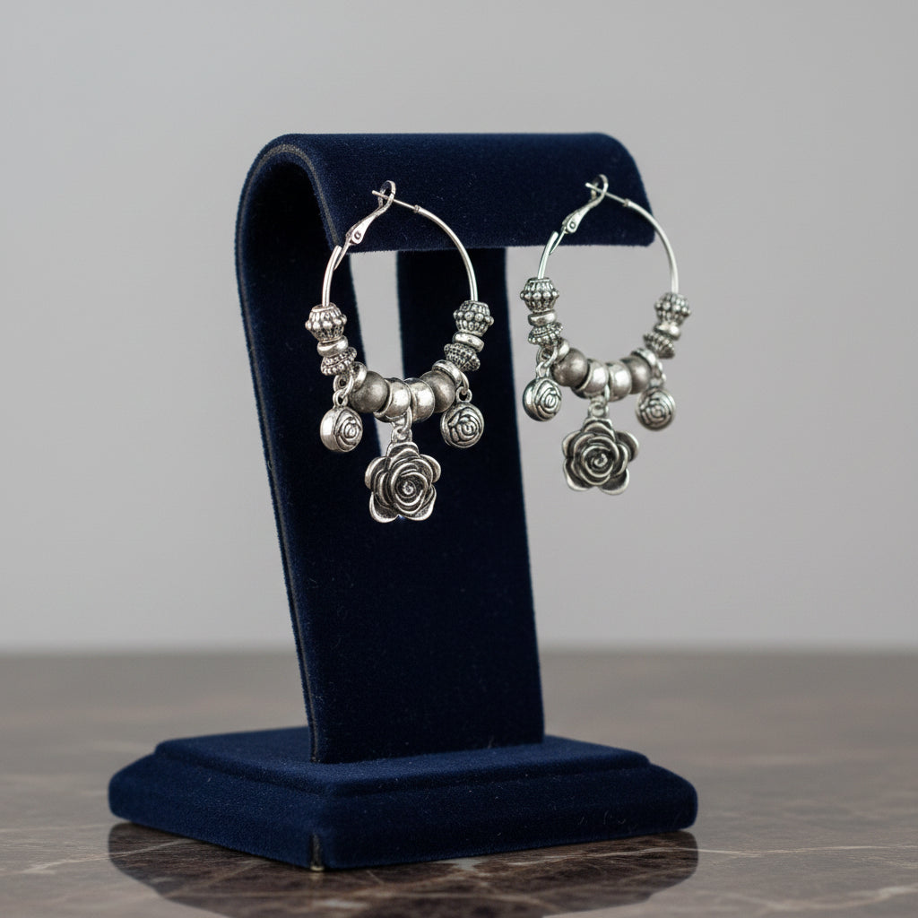 Rose Charm Hoop Earrings