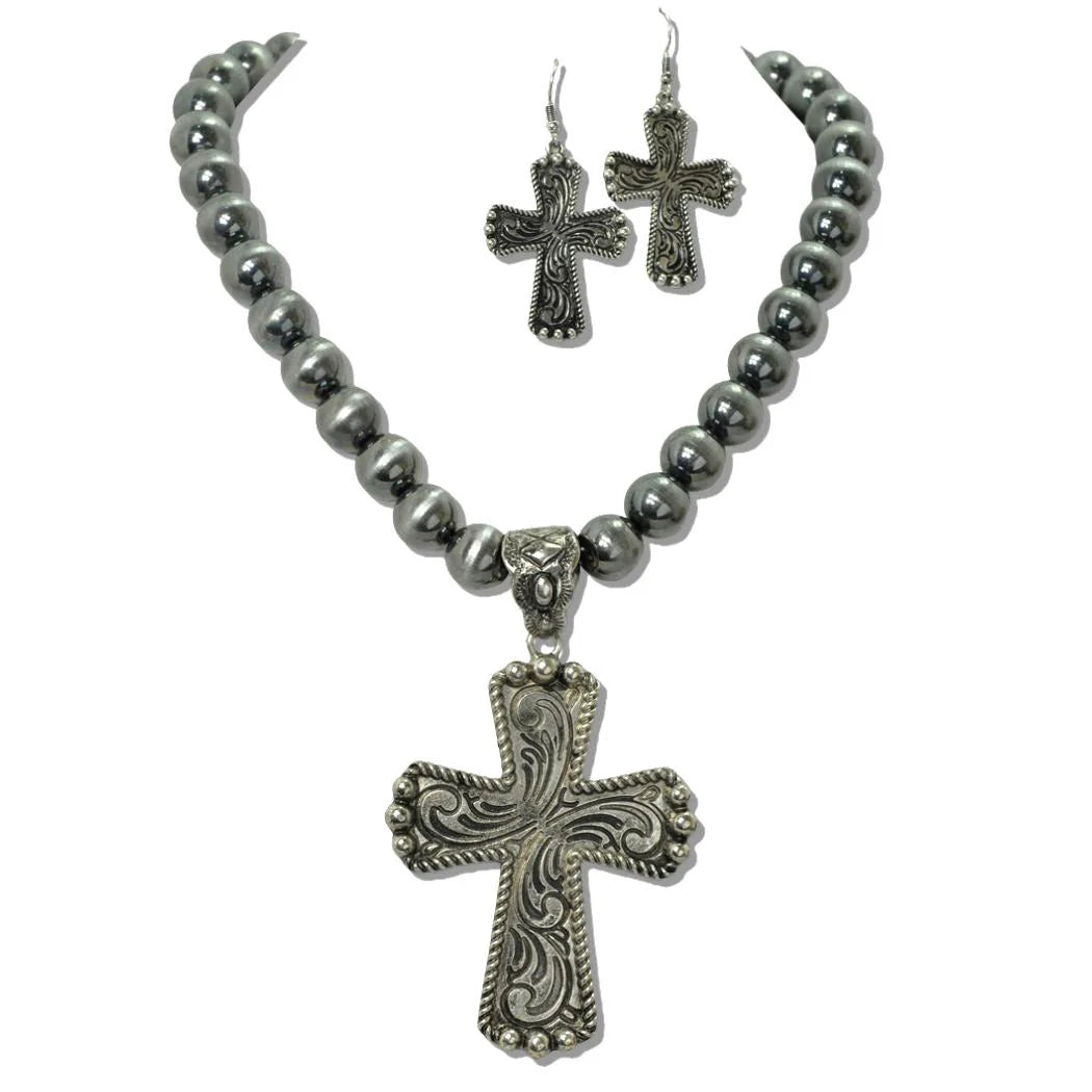 Cross Pendant Bead Necklace