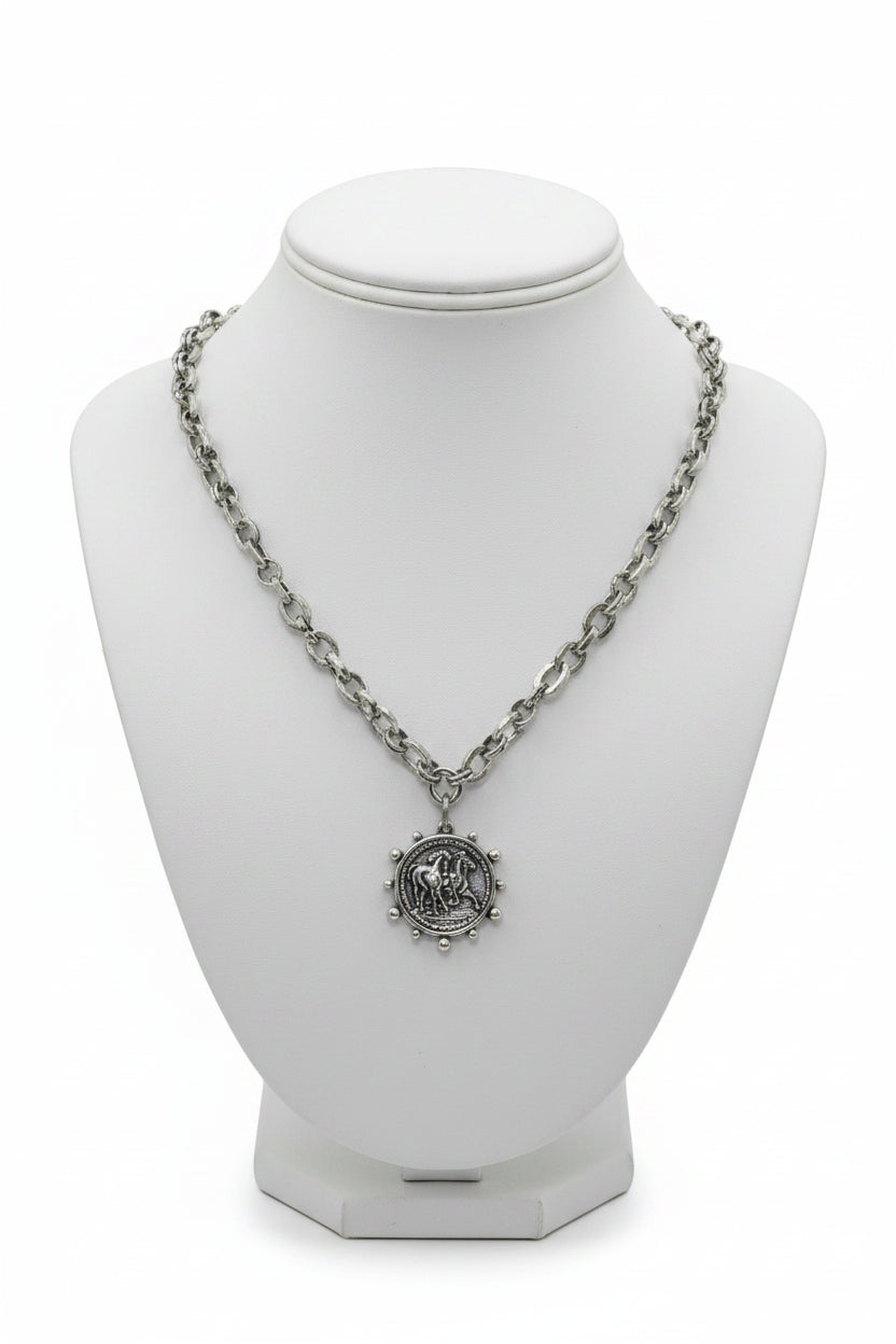 Engraved Horse Coin Pendant Necklace