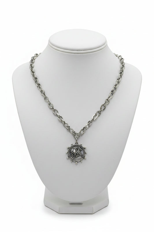 Engraved Horse Coin Pendant Necklace