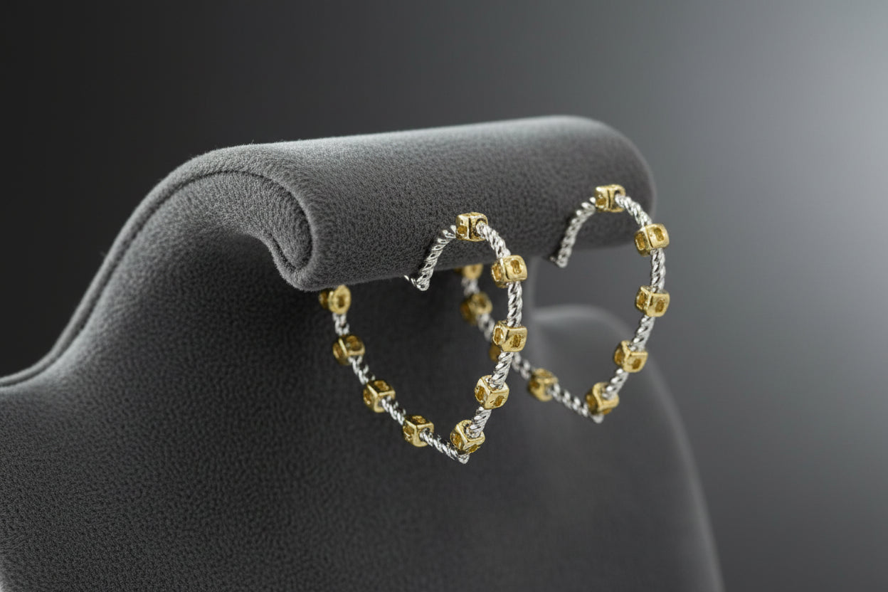 14K Gold Plated Heart Textured Earrings