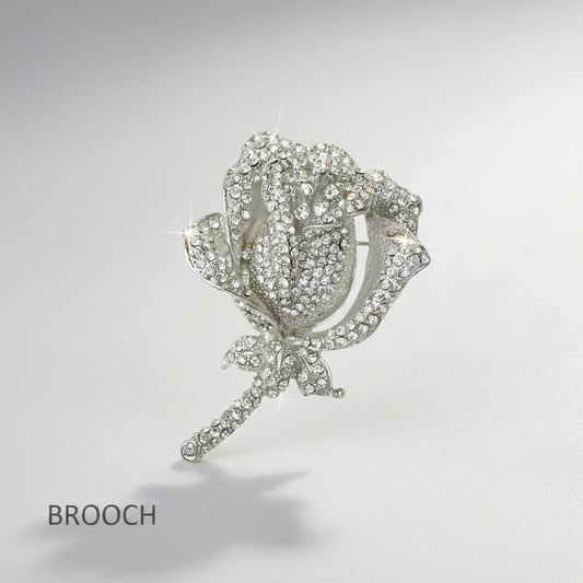 Silver Crystals Flower Brooch