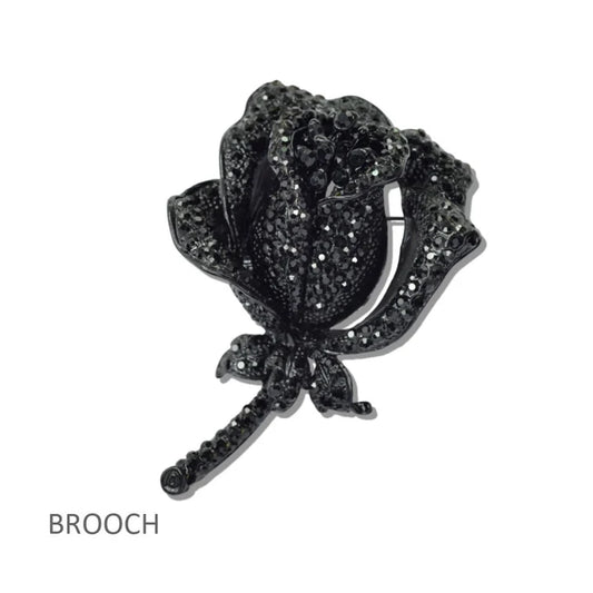 Black Crystals Flower Brooch