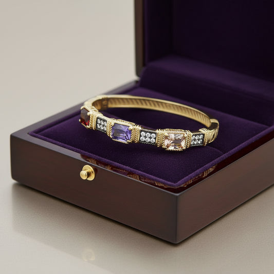 14K Gold Plated Rectangle Stone Bracelet, Multi