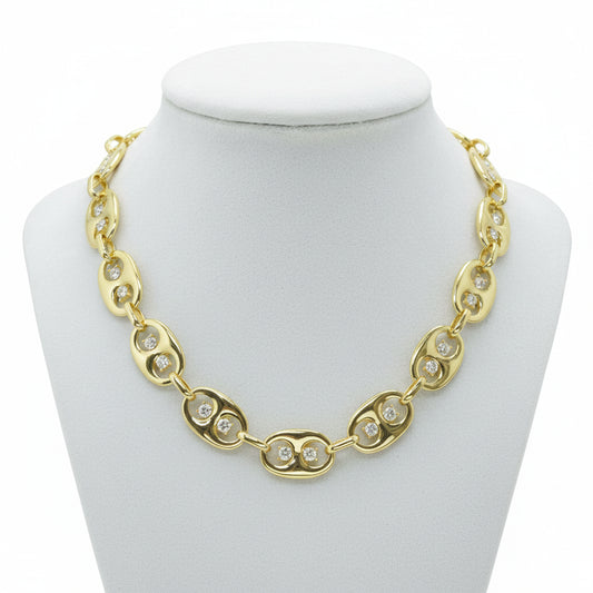 Crystal Link Motif Chain Necklace, Gold