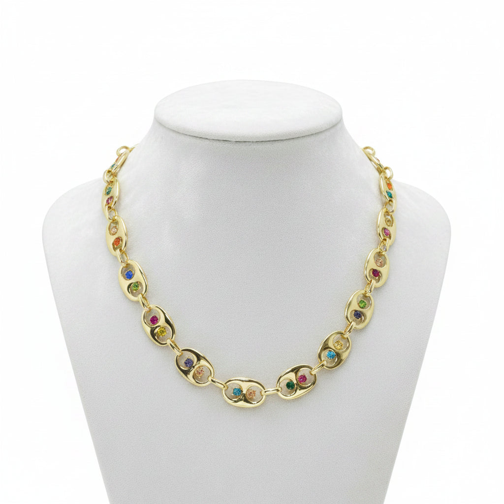Crystal Link Motif Necklace, Gold/Multi