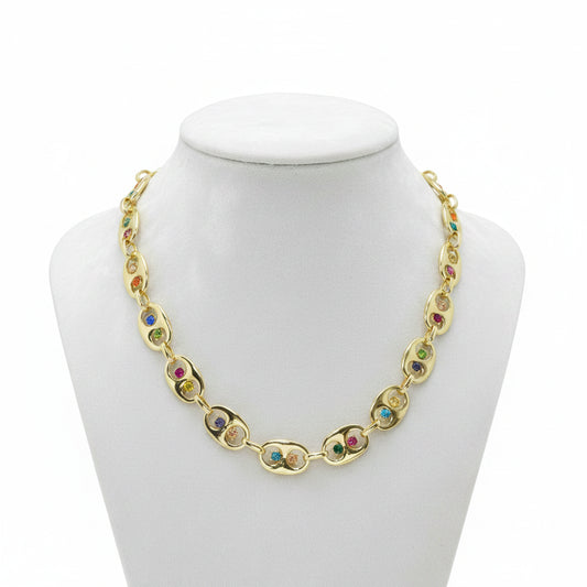 Crystal Link Motif Necklace, Gold/Multi