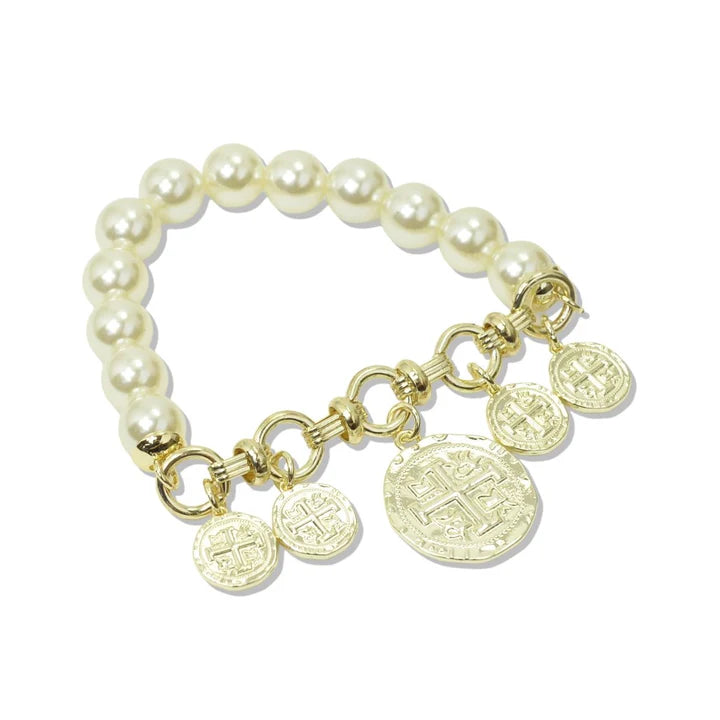 Pearl Beaded Charm Stretch Bracelet