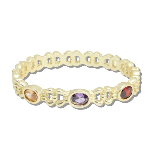 14K Gold Plated Multi Oval CZ Stone Bangle Bracelet