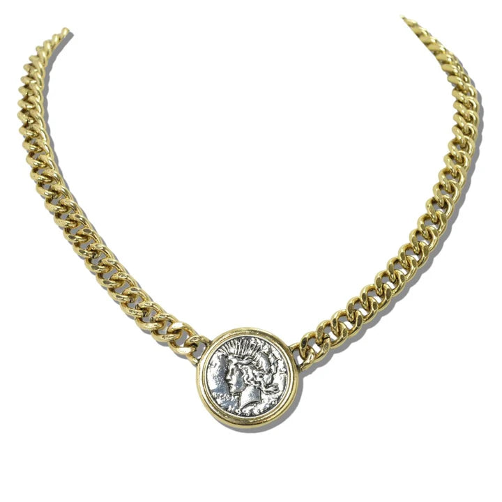 Thick Chain Quarter Coin Necklace