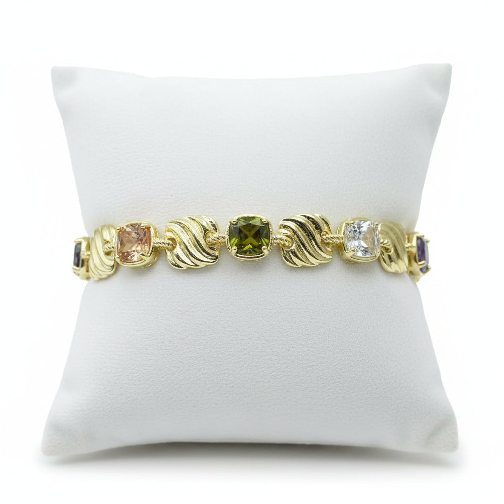 14K Gold Plated Square Cushion Cut CZ Stone Toggle Bracelet