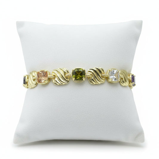 14K Gold Plated Square Cushion Cut CZ Stone Toggle Bracelet