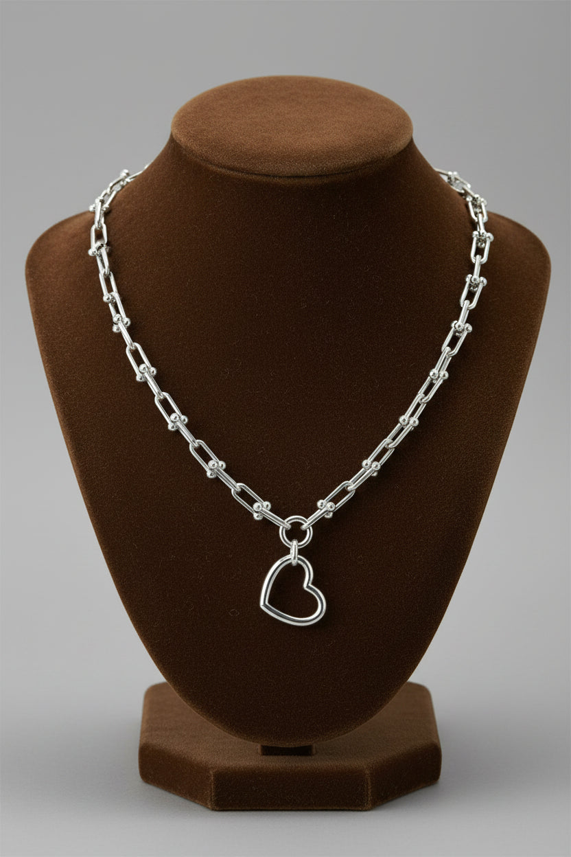 14K Gold Plated U Link Chain Heart Pendant Necklace