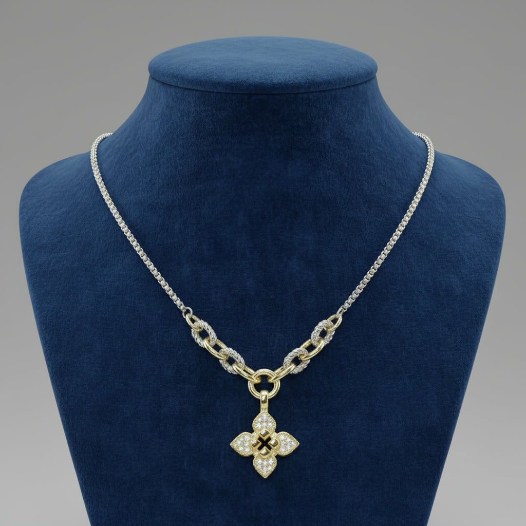 14K Gold-Plated Two-Tone Clover Charm Necklace