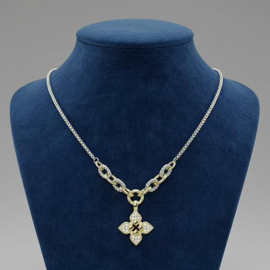 14K Gold-Plated Two-Tone Clover Charm Necklace