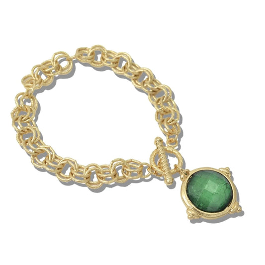 Circular Medallion Pendant Toggle Bracelet, Emerald