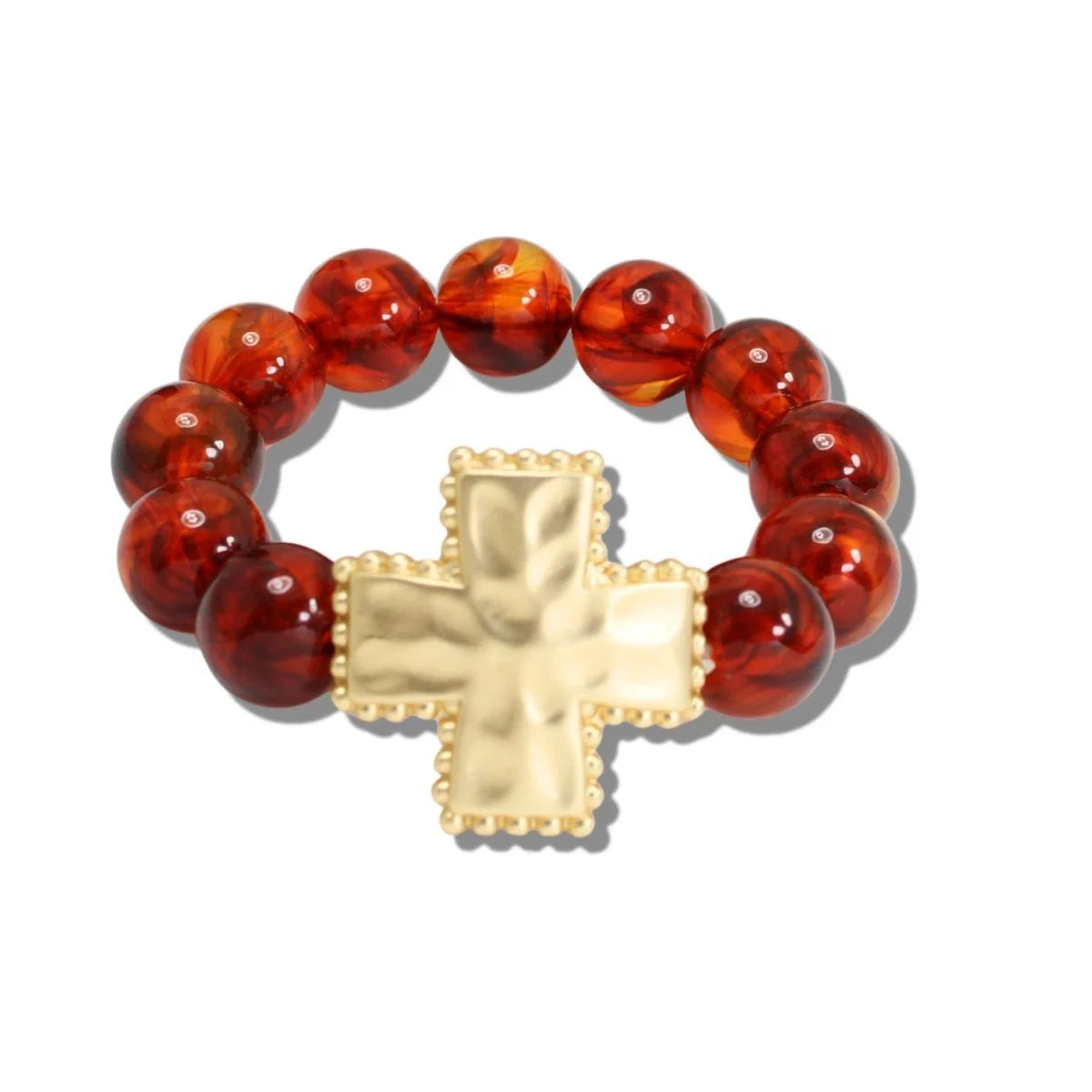 Beaded Cross Motif Stretch Bracelet, Tort