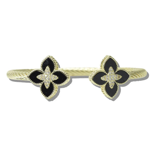 Premium 14K Gold Plated CZ Stone Quatrefoil Cuff Bracelet