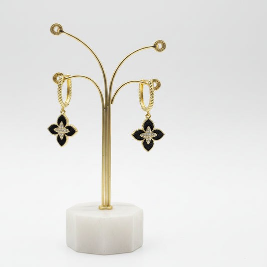 Premium 14K Gold Plated CZ Stone Quatrefoil Earrings