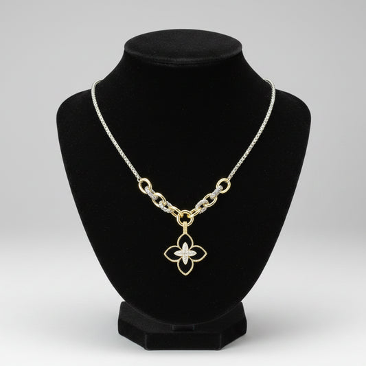 Premium 14K Gold Plated CZ Stone Quatrefoil Pendant Necklace