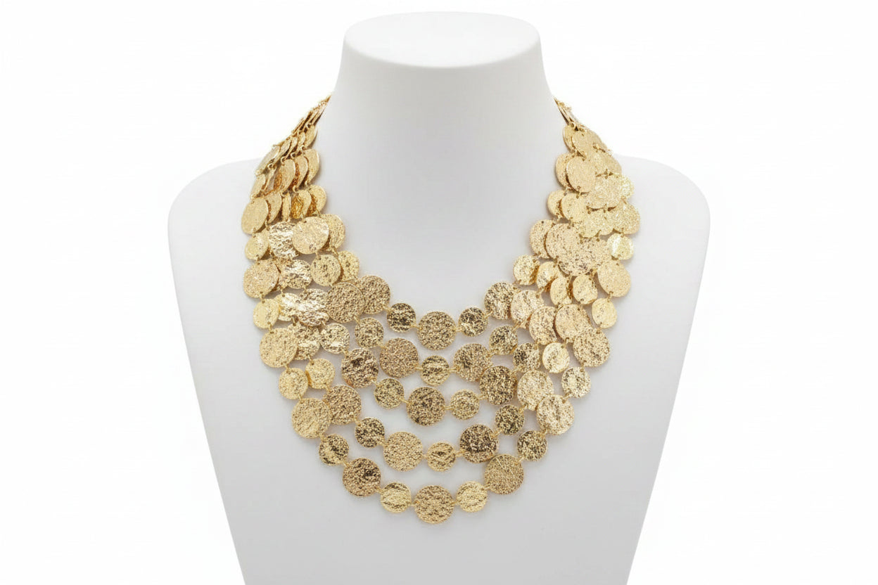 Layered Coin Style Link Bib Necklace