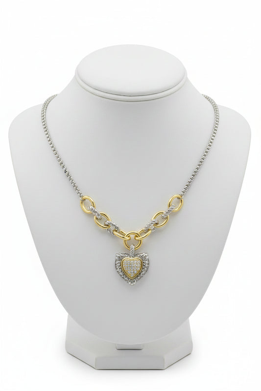 14K Gold-Plated Two Tone Heart Pendant Necklace