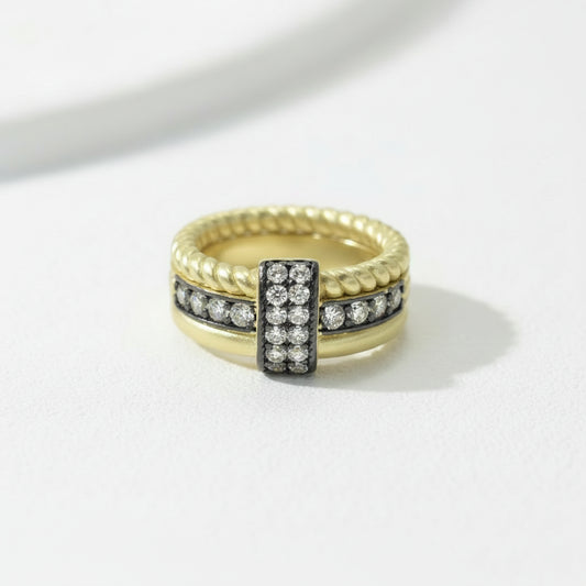 14K Gold Plated Pave' CZ Stone Bar Ring