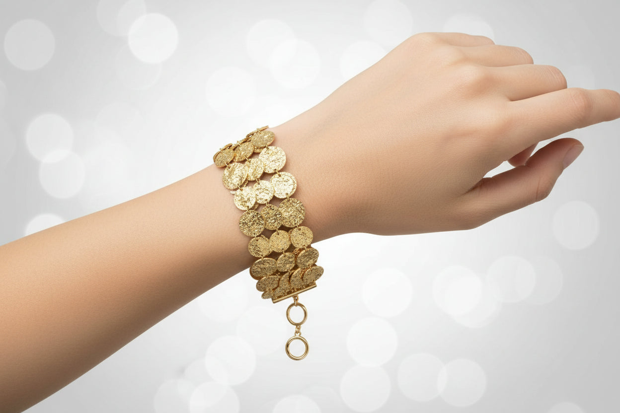 METALLIC COIN LINK MULTI-STRAND TOGGLE BRACELET