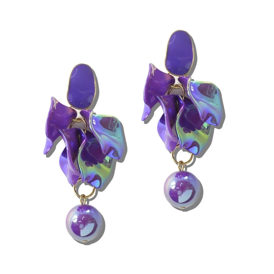 MARBELED FLORAL PETAL DROP EARRINGS
